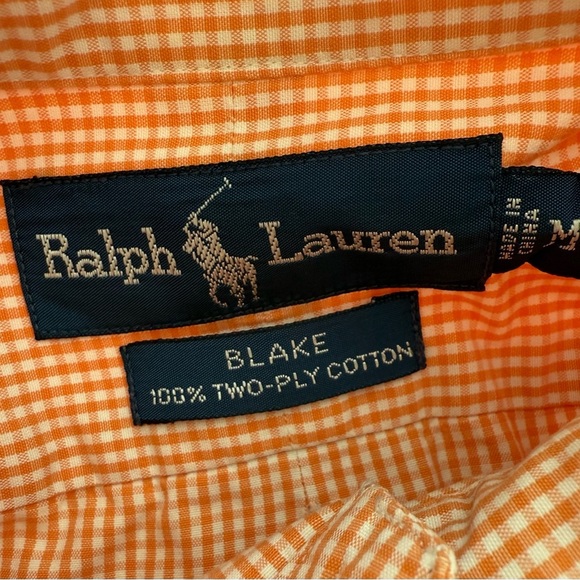 Polo Ralph Lauren Blake Shirt Men’s Medium Orange Gingham Check L/S Classic Fit - Picture 4 of 6